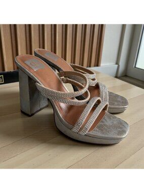 DOLCE VITA Silver Rhinestone Platform Sandals Heels Size 9.5